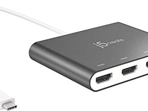 j5create USB-C to 4 Port HDMI Adapter Hub- Multi Monitor Splitter - Support 4 1080p 60Hz Displays - Compatible with Type-C MacBook and Windows Laptop (JCA366)