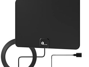 1byone Amplified HD Digital TV Antenna - Support 4K 1080p and All Older TV's - Indoor Smart Switch Amplifier Signal Booster - Coax HDTV Cable/AC Adapter