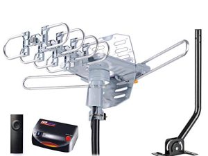 PBD WA-2608 Digital Amplified Outdoor HD TV Antenna with Mounting Pole & 40 ft RG6 Coax Cable 150 Miles Range Wireless Remote Rotation Support 2TVs