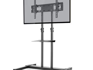 Mobile TV Stand Rolling TV Cart Floor Stand with Mount on Lockable Wheels Height Adjustable Shelf for 32-80 Inch TV Stand Flat Screen or Curved TVs Monitors Display Trolley Loading 110 lbs