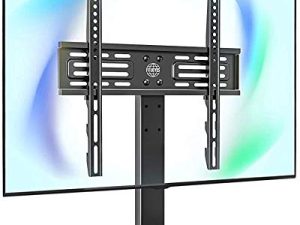 FITUEYES Universal TV Stand Table Top TV Stand for 27-55 inch LCD LED TVS Height Adjustable TV Base with Tempered Glass Base Wire Management VESA 400x400mm Holds up to 88 Pounds
