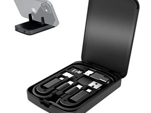 Multi-Functional Compact Cable Card with 22" USB-C Cable & USB-A/Micro-USB/Light/OTG USB Adapter Kit Cable Convertor Storage Box for Traveling Phone Pad Charging PC Computer Data Transfer
