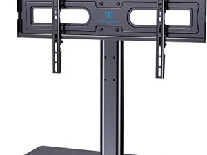 Swivel Universal TV Stand Mount for 37-70 Inch LCD OLED Flat/Curved Screen TVs-Height Adjustable Table Top TV Stand/Base with Tempered Glass Base & Wire Management