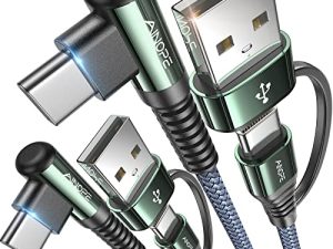 AINOPE USB C Cable Type C Charger Fast Charging 6.6FT-2Pack 60W USB-C to USB-C Cable for iPad Charger Fast Charging Cord 3.1A Right Angle USB C Charger Type C Cable Fits All USB C Port Devices