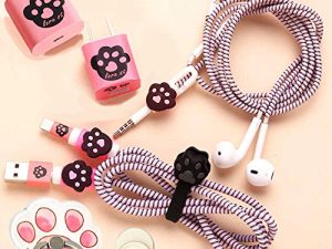 ZOSTLAND DIY Protectors Pink Kitty Sole Data Cable USB Charger Data Line Earphone Wire Saver Protector Compatible with iPhone 5 5S SE 6 6S 7 8 Plus X 11 Pro IPad iPod iWatch (Basic Styles