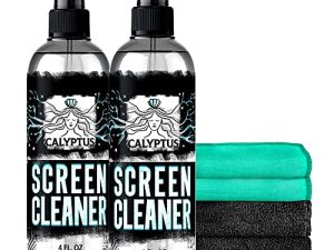 Calyptus Screen Cleaner Spray Kit | 8 Ounces + 4 Screen Cloths | Plant Based Power | USA Made | Cleans TV