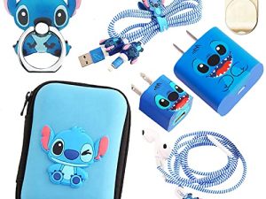 ZOSTLAND Stitch Set DIY Protectors Phone Ring Data Cable 5W/18W/20W USB Charger Line Earphone Wire Saver Protector Compatible with iPhone 5 6 7 8 Plus X 11 12 13 14 Max iWatch (Upgrade Styles