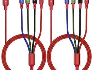 Multi Charging Cable 3.5A [2Pack 6Ft] 4 in 1 Fast USB Charger Cord with 2 * IP/Type C/Micro USB Port Adapter for Phone 13 12 11 Xs Xr X 8 7 6 SE 5/Tablets/Samsung Galaxy/Pixel/HTC/LG/Huawei and More