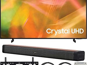 SAMSUNG UN50AU8000 50 Inch UHD 4K Crystal UHD Smart LED TV Bundle with Deco Home 60W 2.0 Channel Soundbar