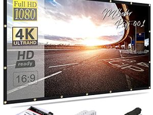 Mdbebbron 120 inch Projection Screen 16:9 Foldable Anti-Crease Portable Projector Movies Screens for Home Theater Outdoor Indoor Support Double Sided Projection