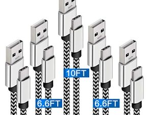 USB C Cable Fast Charging 3A 5-Pack (3.3/6.6/10FT) Nylon Braided USB Type C Cable Fast Charging Cord Compatible Samsung Galaxy S10 S9 S8 S20 Plus A51 A11