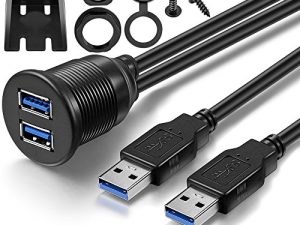 ICESPRING 2 Ports Dual USB 3.0 Male to USB 3.0 Female AUX Flush Mount Car Mount Extension Cable for Car Truck Boat Motorcycle Dashboard Panel -(3 Feet)