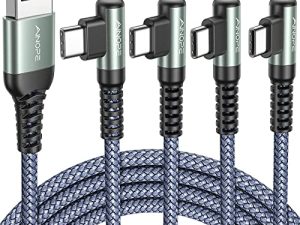 AINOPE USB C Cable 4-Pack [10/6.6/3.3/3.3ft] 3.2A Type C Charger Fast Charging Right Angle